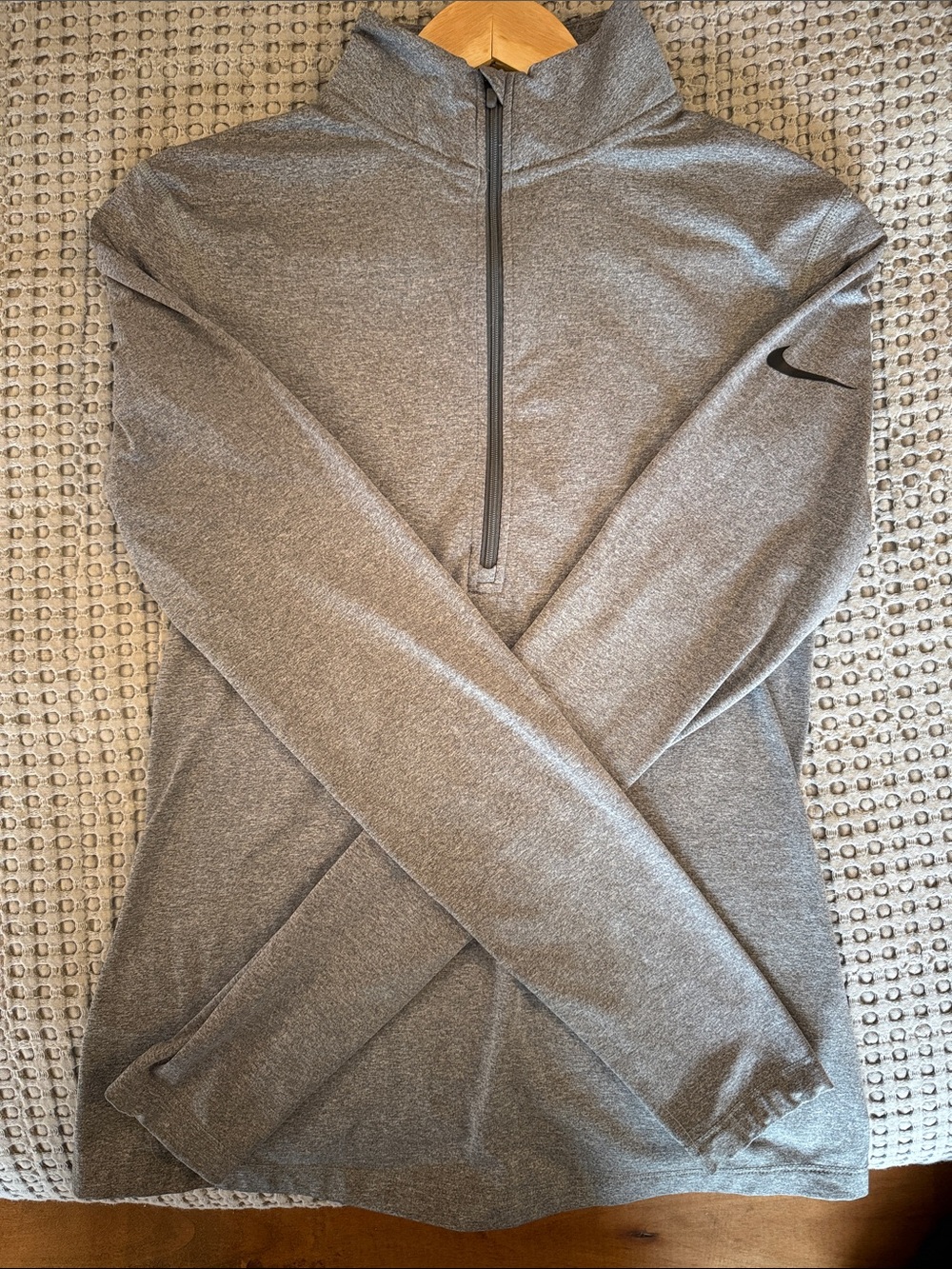Nike Heather Gray Quarter-Zip Pullover with Black Swoosh